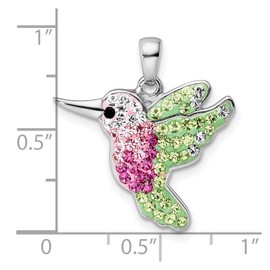 JewelryWeb 22.64mm 925 Sterling Silver Rhodium Plated Preciosa Crystal Hummingbird Pendant Necklace-Pendant for Women