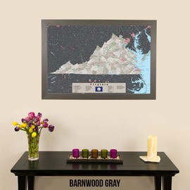 Push Pin Travel Maps Virginia - Earth Toned - Barnwood Gray Frame - 150 Pins Included - 27.5 inches x 39.5 inches