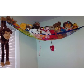 checkysdeals Deluxe Rainbow Pet Net - Stuffed Animal & Toy Organizer - Hammock blue trim flag