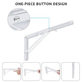 Folding Shelf Brackets 2 Pack,Heavy Duty Triangle Shelf Bracket for Bench Table,Wall Mounted Standing Shelf Brackets for Saving Place,Multi Size, Max Load 150lb (14", White)