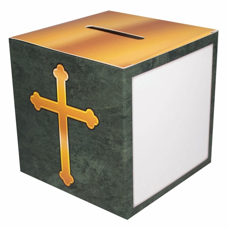 Christian Fundraising Offering Box Family Size with Cross Cardboard -