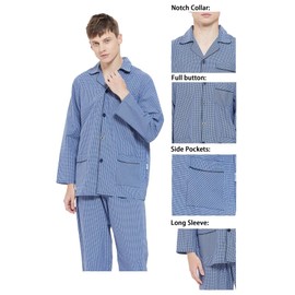 GLOBAL Men 100% Cotton Pajamas Set Button Down Pjs Long Sleeve Pajamas for Men Soft Comfy Sleepwear, Plaid 3, X-Large