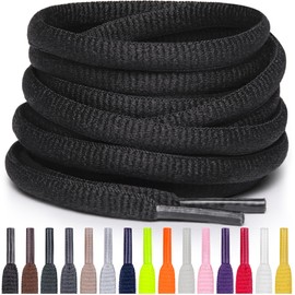 Miscly Oval Athletic Shoe Laces, Multiple Lengths and Colors Available (Black, 36″ (91 cm))