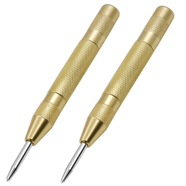 2 Pcs Automatic Center Punch,Alloy Steel 5.2 inch Spring Loaded Center Hole Punch Multicolored Automatic Center Punch Tool Heavy Duty Center Punch for Metal Wood Window Glass (Golden)
