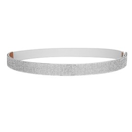 YooAi Silver Belts for Women Dress Rhinestone Skinny Elastic Waist Belt for Women Ladies Girls, White (1 Pack)
