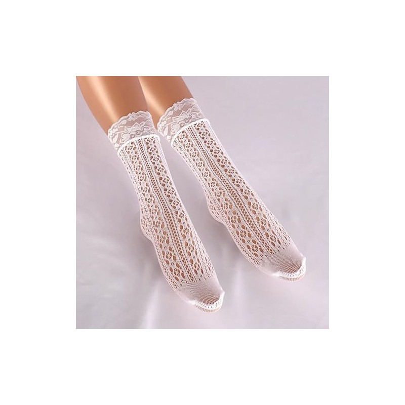 Generic Lace Socks for Women | White Crew Mid-Calf Socks