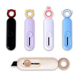 Mini Utility Knives Demonic cute Shaped Art Plastic Portable Small Letter Opener Slide Open for Cutting DIY Crafts Multi-color Box Cutter Retractable Paper Envelope Carton Portable Cutter 5pcs