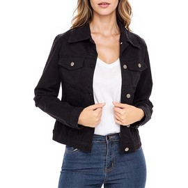 Juicy Trendz Women Relaxed Fit Denim jacket Button UP Lightweight Long Sleeve Ladies Stretch Trucker Jean Jackets Black M