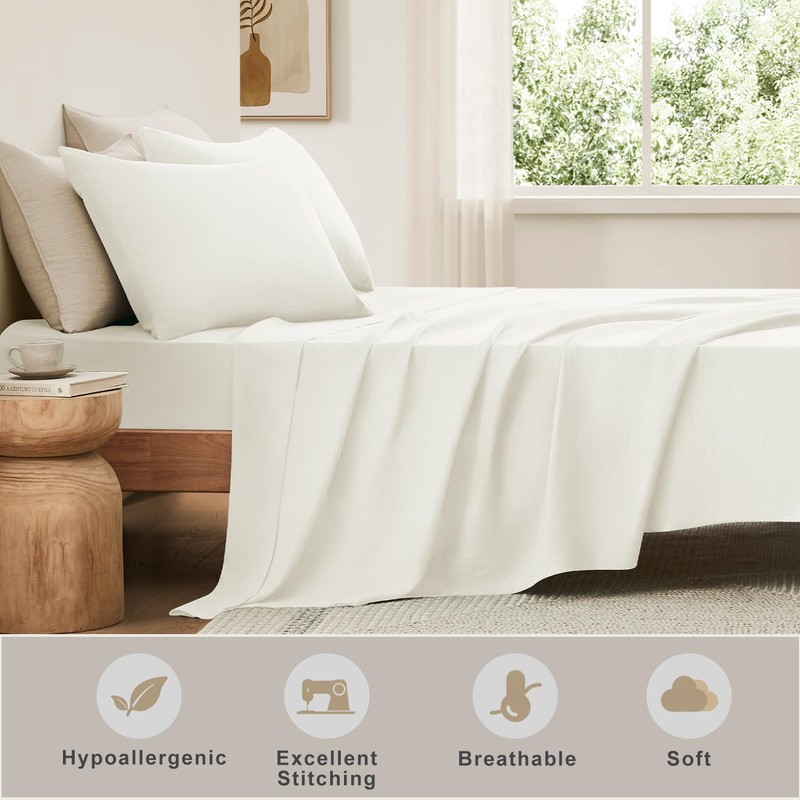 TOSMO Pure Linen Sheets Set, 100% French Natural Linen Flax