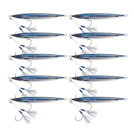 10 PCS Slow Pitch Jigging Fishing Lures Sinking Lead Metal Flat Jigs Jigging Baits with Hook for Saltwater Fishing 3 Colors 150G/180G (180G, #063:Blue&Silver(10 PCS))