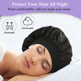 Phieeseriy 1 Piece Silk Cap for Sleeping, Satin Bonnet Night Sleep with Elastic Band for Long, Curly Hair, Soft Non-Slip Satin Hair Cap for Night, Black