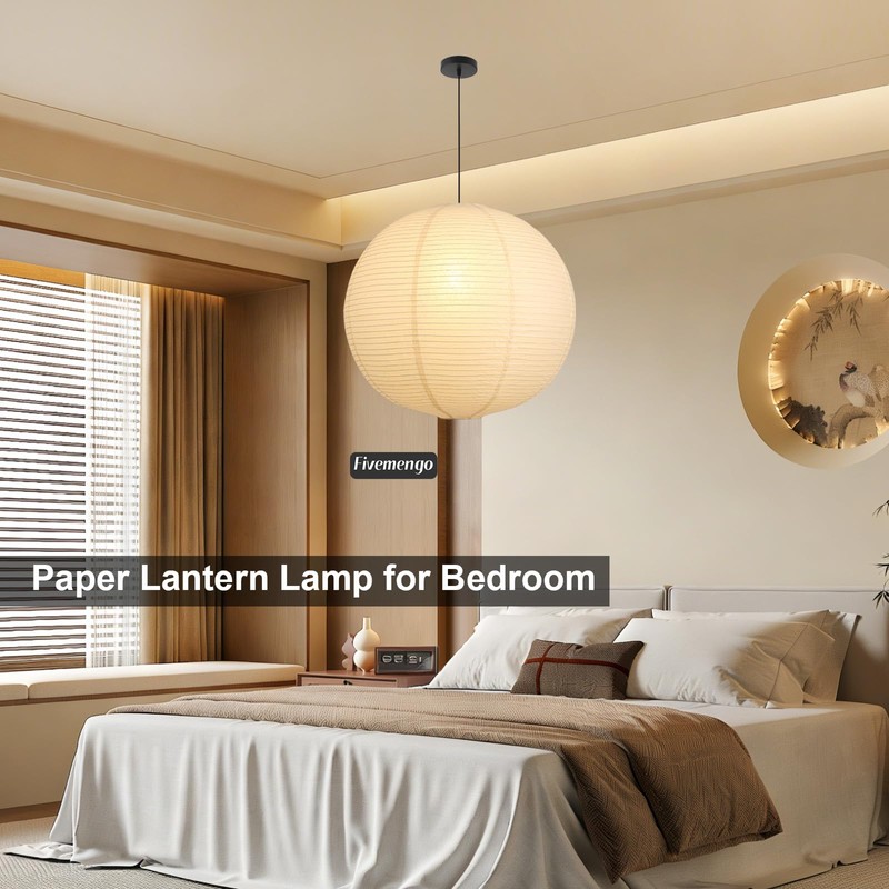 Fivemengo Large Paper Pendant Light with Cord and Canopy, 23.6in