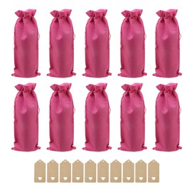 UTALIND 10 Pcs Burlap Wine Drawstring Bag Jute Wine Bottle Gift Bags for Wedding Birthday, Pink
