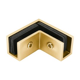 Square 90 Degree Brass Glass to Glass Clamp Sleeve Over Shower Door Glass Clamp for 5/16" to 1/2" (8 to 12 mm) Glass Thickness (Satin Golden Finish CC101290SG)