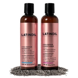 LATINOIL Chia Seeds Hair Repair Shampoo And Conditioner Sulfate & Paraben Free - Very Rich Natural Treatment Product, Thicken the Hair, Safe for Color Treated, Curly, Textured Hair, 8 Oz
