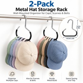 Wall-Mounted Hat Organizer for Accessory Storage – 2-Pack Durable Metal Rack for Baseball Caps, Scarves & Belts