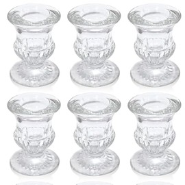 Glass Taper Candle Holders -6pcs Clear Small Candlestick Holder Bulk, Thicker Glass Candle Sticks Set for Wedding Christmas Party Dining Table Centerpiece Decor