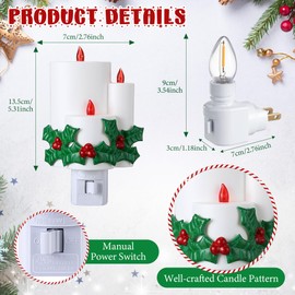 Meonum Christmas Decoration Dipped Candle Night Light, LED Christmas Night Light Plug in to Wall, 120V C7 Base Xmas Decor Vintage Candle Nightlight for Bedroom Hallway Stairs