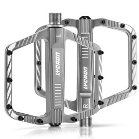 LYCAON Bicycle Pedals - Road Bike/Mountain Bike MTB Pedals, CNC Aluminium Alloy Non-Slip CR-MO Spindle Bicycle Pedal for 9/16 Inch BMX Bicycle Mountain Road Bike, Non-Slip Flat Pedals (Titanium Grey)