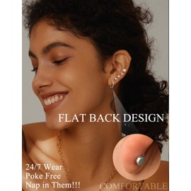 LOLIAS 21Pairs Surgical Steel Flat Back Earrings Hypoallergenic 20G Screw Back Nap Stack Cartilage Earring Stacks