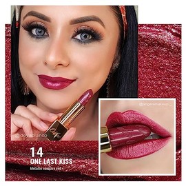 OULAC Lippenstift Metallic Glanz Finish, Kein Körniges Gefühl Lipstick mit Langanhaltend Feuchtigkeitsspendende und Wasserdicht, Vegan, 4.3g, (14) One Last Kiss