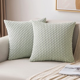 MIULEE Corduroy Cushion Covers Decorative Soft Throw Pillow Cover Square Pillowcase for Sofa Livingroom Chair Bedroom with Invisible Zipper 16x16 Inch 40x40 cm Pack of 2 Pea Green