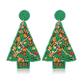 Christmas Tree Earrings Green String of Lights Beaded Rhinestone Christmas Tree Earring Merry Christmas Drop Dangle Earrings Xmas Holiday Party Earrings Festive Jewelry Gifts (Xmas Tree Earrings24)