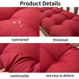 ELKOHA Outdoor Bench Cushion 48X19 Inch Patio Chair Cushions Tufted Porch Swing Cushions Patio Bench Cushion with High Elasticity PP Cotton for Indoor/Outdoor (Red)