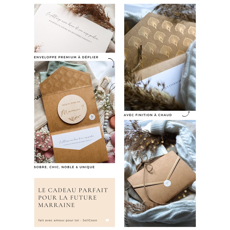Joli Coon Willst du meine Patentante Wooden with Flap Envelope