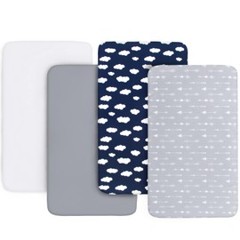 Biloban Crib Sheets for Boys and Girls Fitted 4 Pack - Breathable, Soft Microfiber Baby Sheets in Grey, Navy and White