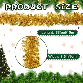 KIMOBER 33 Ft Christmas Tinsel Garland, Golden Metallic Garland for Christmas Tree,Wedding Party Decorations(33 Ft Gold)