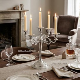 Candelabro de 3 Brazos de Metal, Portavelas Estilo Europeo Retro para Velas, Centro de Mesa Decorativo para Bodas y Hogar, Plateado