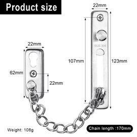 Door chain, security lock, apartment door, door lock, door safety latch, security chain, door lock, burglary protection, lock for doors (silver)