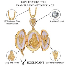 EGGLEGANT Vintage Enamel Virgin Mary Christ Jesus Icon Cross Egg Pendant Necklace, Regular, Brass, Rhinestone