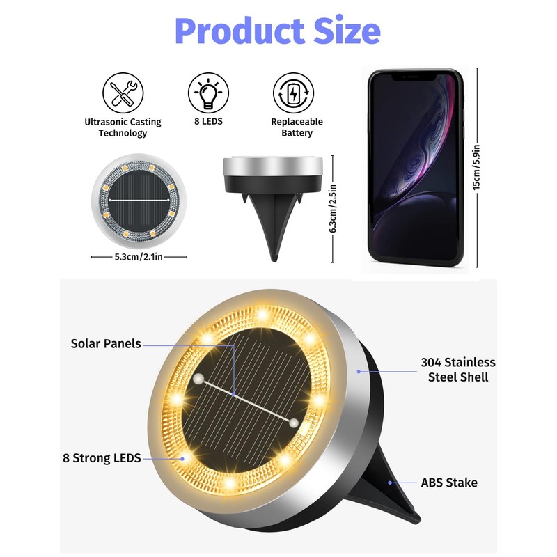 Mini Solar Ground Lights Outdoor 16 Pack Waterproof Upgraded Anti-Rust