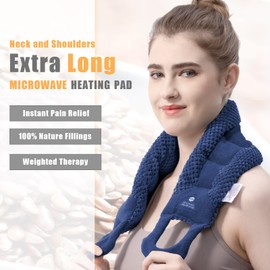 UNCN Long Heating pad for Neck and Shoulders Back 33 * 5.9" microwavable Large Moist Heat Pack Warm hot Compress Neck wrap Weighted Bag Massage Reusable Herbal Nature Calming Portable Navy Blue