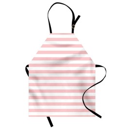 Lunarable Nautical Apron, Maritime Style Retro Style Horizontal Stripes Vintage Geometric Illustration, Unisex Kitchen Bib with Adjustable Neck for Cooking Gardening, Adult Size, White Rose
