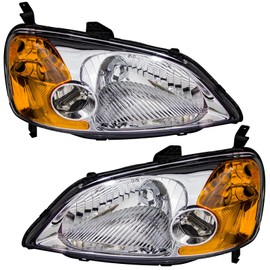 TopAutoGear for 2001 2002 2003 Civic Headlight Assembly for 2001-2003 Honda Civic 2 / 4dr Clear Lens Chrome Housing with Amber Reflector Headlamp Replacement Left and Right Pair