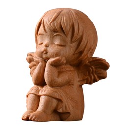 Vaguelly Angel Statue Figurine Religious Decorative Wood Carving for Home Office