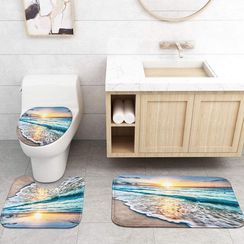 ArtSocket 4 Pcs Shower Curtain Set Beautiful Sunrise Over Sea