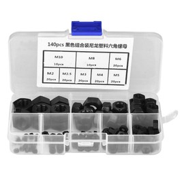Akozon Nylon Nut 140 Pieces M2/M2.5/M3/M4/M5/M6/M8/M10 Thread Nylon Plastic Hex Nuts (Black)