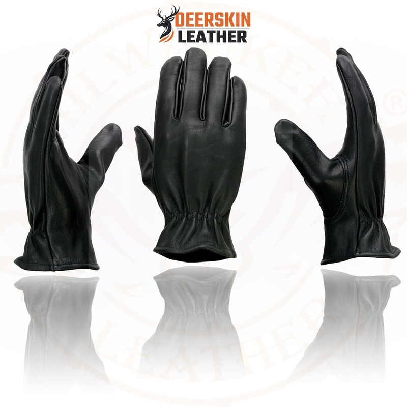 Milwaukee Leather MG7595 Men's Black Deerskin Unlined Motorcycle Hand Gloves