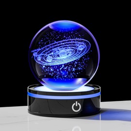 3D Solar System Model Crystal Ball Led Lamp Base - Space Decor World Globe Planets Sphere Night Light 80mm 3.15 Inch - Solar System Decor Birthday Astronomy Gifts for Men Physics Science Teacher