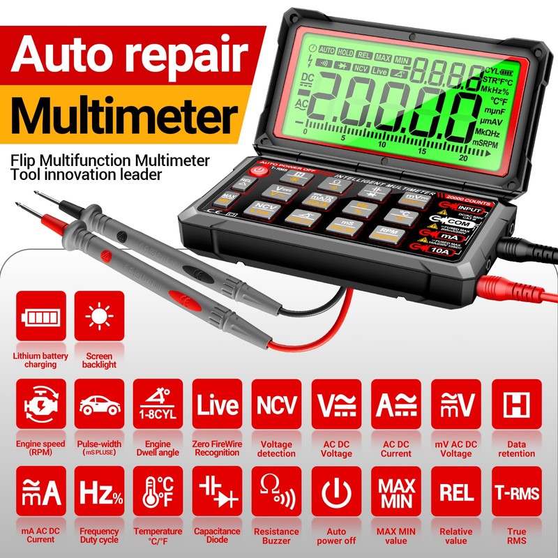 ANENG Multimeter,20000 Counts Digital Rechargeable Automotive Engine Analyzer with 300-19999RPM
