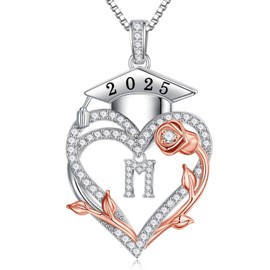 Iefil 2025 Graduation Gifts for Her - Graduation Necklace & Jewelry, Sterling Silver Initial M Necklace