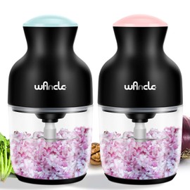 Wancle Food Processors, Multi-Functional Food Chopper, Meat Grinder & Veggie Chopper, Quiet, 600ML Glass Bowl Baby Food Maker, One-Touch Operation, 350W, Three-layer Blade (Black+Pink)