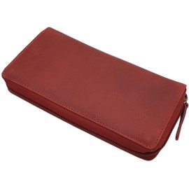 myledershop Large Full-Grain Leather Women's Purse/Purse/Wallet/Purse All Around with Liana Embossing or without Embossing and RFID & NFC Protection Including Sewing Kit, Without embossing/cherry red,