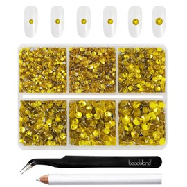 Beadsland 4300pcs Flatback Rhinestones,Yellow Rhinestones Nail Gems Round Crystal Rhinestones for Crafts,Mixed 6 Sizes with Picking Tweezers and Wax Pencil Kit, SS6-SS20,Citrine/Lemon Yellow