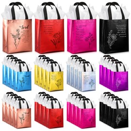 Talltalk 24 Set Easter Christian Gift Bags with Tissue Reusable Non Woven Christian Bags Bulk with Handle Mother's Day Floral Religious Bible Verse Handbag for Church Visitors Sunday School Holy Week