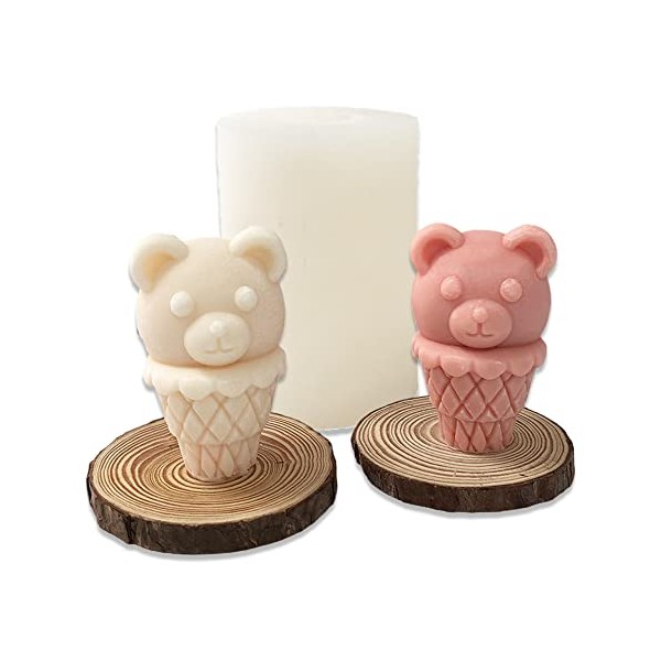 Cestony 3D Ice Cream Bear Candle Silicone Molds for Making